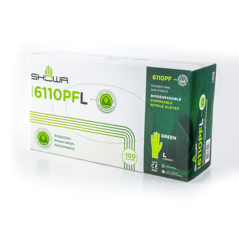 Load image into Gallery viewer, SHOWA Biodegradable Green Nitrile Gloves - 6110PF
