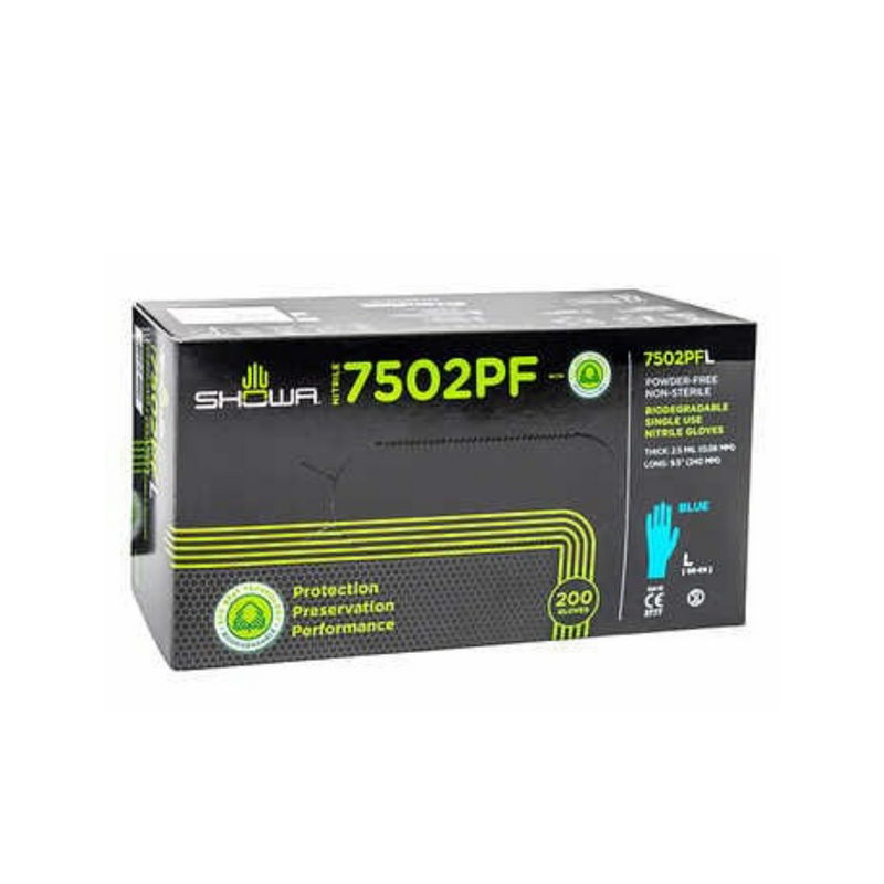 Load image into Gallery viewer, Showa 7502PF - Biodegradable Blue Nitrile Gloves