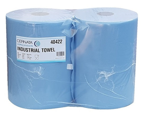 Blue industrial paper towel rolls (3 ply) - Pack of 2 rolls (1000 sheets)