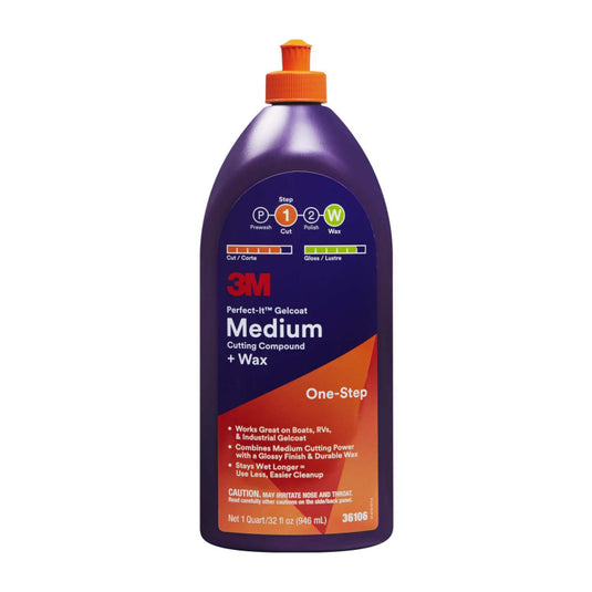 3M 36106E Perfect-It Gelcoat Medium Cutting Compound + Wax, 946 ml