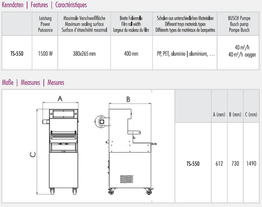 Semi-automatic food tray sealer with vacuum and inert gas function - Model TS-550